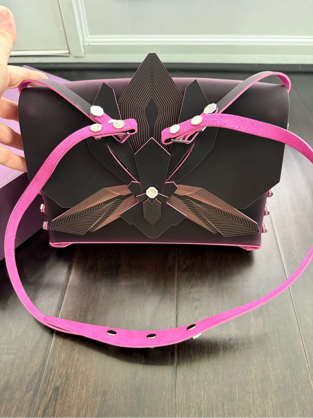 N.O.N.MEMNER Black & Pink leather ORCHID Bag